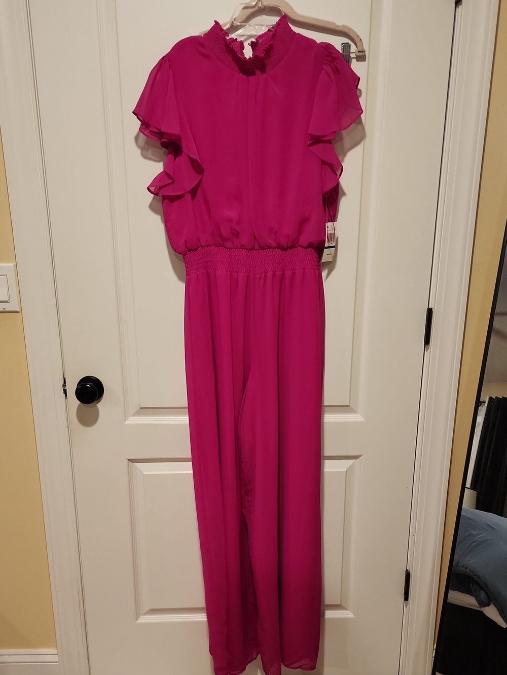 MSK Bright Fuchsia Ruffle-Sleeve Jumpsuit for Women